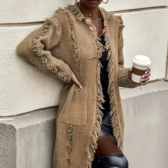 Imported Jackets & Blazers - Fringed Knit Sweater Jacket